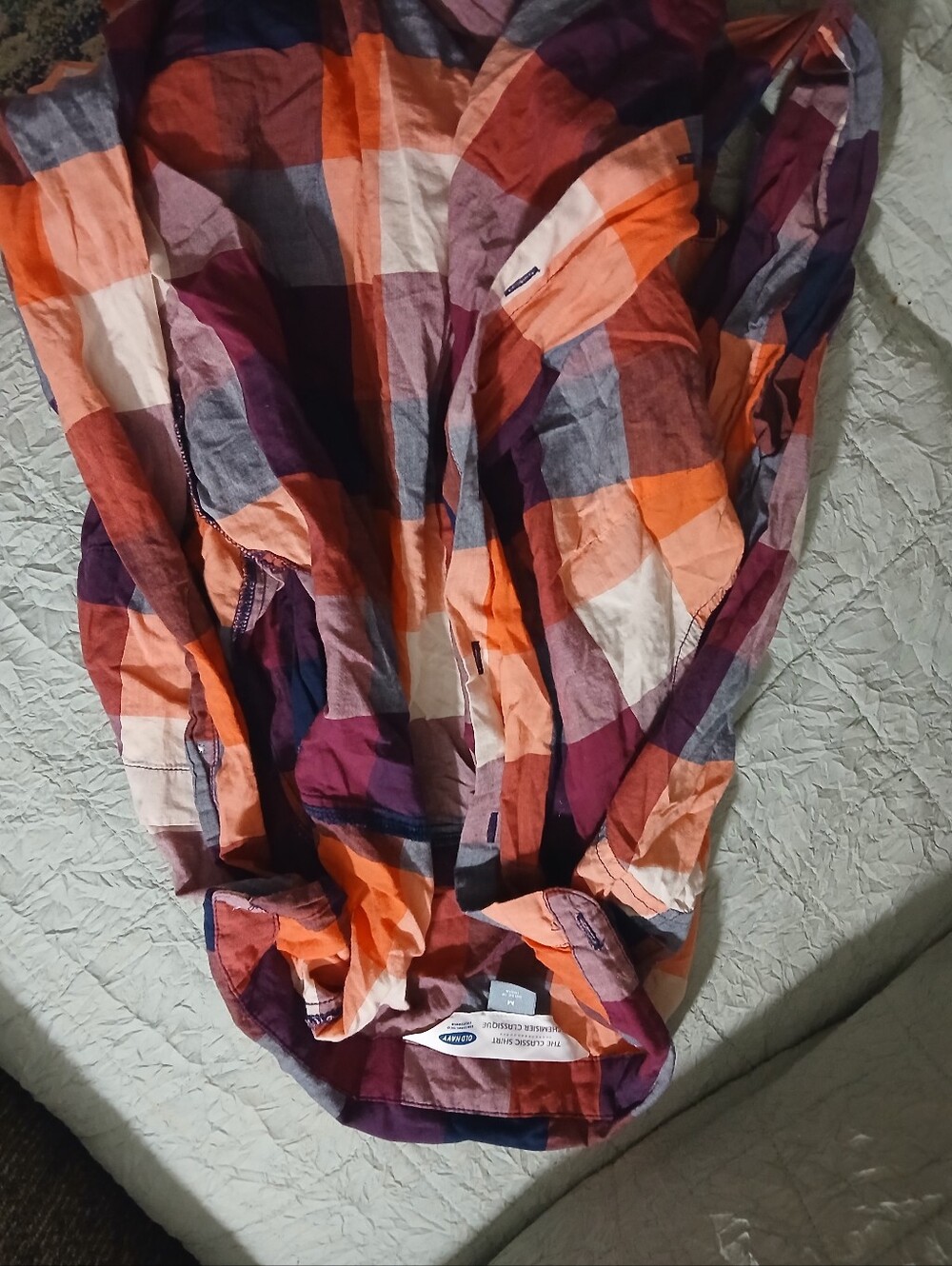Woman Old Navy Orange and Purple Plaid Button-Up Shirt